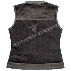 Gilet en cuir et denim pour femme, automne/hiver, style motard, court, épais, petite taille, tendance, avec doublure intérieure en bandana - Product Image 5