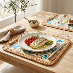 Mother of Pearl Placemat, Shell Inlay Square Charger Plate, Mosaic Rattan <b>Table</b> Mat with Floral Pattern for Fine <b>Dining</b> & Decor - Product Image 4