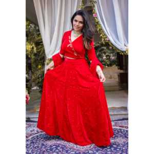Ensemble Lehenga Rose Rouge Fait Main Taille XS – Tenue de Mariage Élégante - Lehenga Choli - Product Image 3