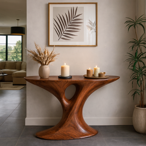 Console d'entrée sculpturale en bois massif naturel, design ondulé et organique moderne, meuble d'appoint incurvé pour entrée - Product Image 2
