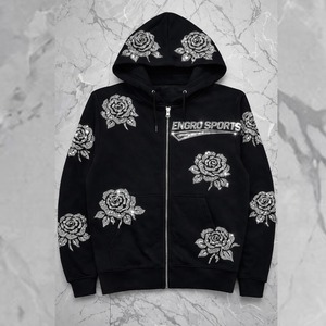 Top Quality Custom Puff Printing <b>Hoodie</b> Zip-Up <b>Black</b> <b>Hoodie</b> OEM Sportswear Manufacturer White Gladiola Flowers Design Hoodies - Product Image 6