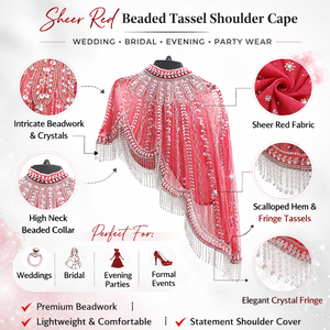 Capa de Hombro con Cuentas de Cristal Rojo para Mujer, Capa de Novia para Boda, con Flecos y Borlas, para Vestido de Noche, Chal, Envoltura, Superposición - Product Image 6