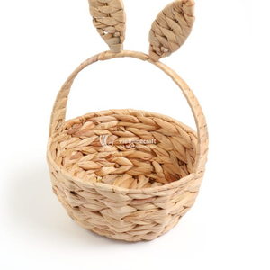 Panier de Pâques en osier tressé à la main avec poignée en forme d'oreille, paniers de rangement festifs en jacinthe d'eau pour les fêtes - Product Image 2