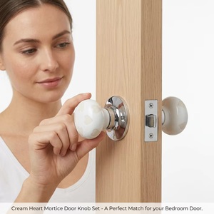 Ensemble de poignées de porte en porcelaine crème, style moderne, pour salle de bain, salon et chambre à coucher, installation facile - Product Image 4