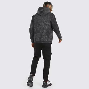 Sudadera con Capucha de Punto para Hombre, Estilo Oversize, Lavada, Color Negro Sólido, Informal, para Otoño - Product Image 5