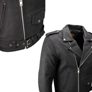 Veste de motard en cuir pour homme, noire, manches longues, coupe-vent, toutes saisons, vêtements de moto - Product Image 4