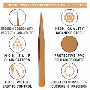 Pince à épiler de précision plaquée or avec étui en cuir, pointe lisse pour extensions de cils et soin des sourcils - Product Image 4