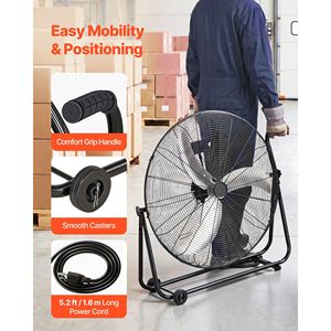 Ventilatore Industriale a Tamburo in Alluminio da 30 Pollici ad Alta Velocità 12000 CFM, 3 Velocità, Inclinazione a 360 Gradi, Resistente per Uso in Officina - Product Image 6