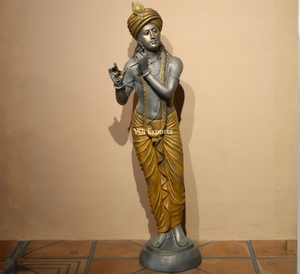 Luxury Lord Krishna Standing Sculpture with <b>Flute</b> – Premium Polyester Resin Religious Statue for Wedding Entrance, Mandap Decor - Product Image 2