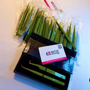 Pince à épiler pour cils GETUP BROSONS, en acier inoxydable, outils de précision, emballage en boîte verte, logo personnalisé - Product Image 1