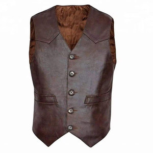 <b>Men</b> Genuine <b>Leather</b> <b>Vest</b> V Neck Single Breasted Zipper Front Solid Color Biker Style Windproof Winter Outerwear Regular Fit - Product Image 5
