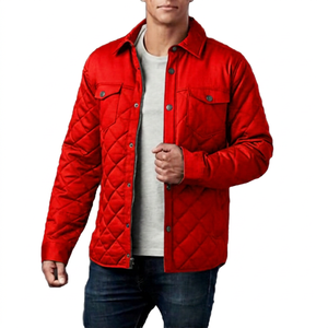 <b>Men's</b> Green Quilted <b>Jacket</b> Solid Color Turn-down Collar Windproof Casual <b>Long</b> Sleeve Polyester Wadding Autumn Wear - Product Image 3