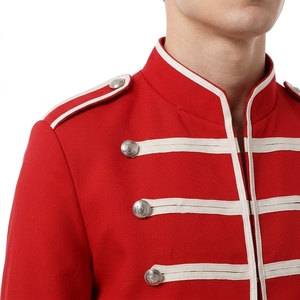 Men's Red Double Breasted Stylish <b>Jacket</b> With Silver Buttons Stand Collar Formal Winter Coat Regular Length - Product Image 4