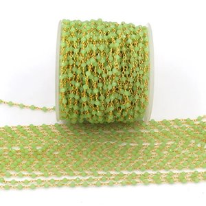 Chaîne de chapelet en perles de préhnite verte plaquée or, 3 mm, facettée, enveloppée de fil, pour la fabrication de bijoux - Product Image 3