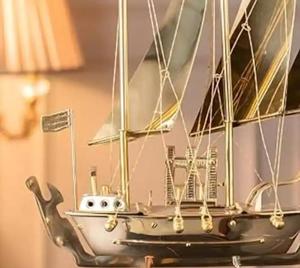 Brass Sailboat Table Lamp with White Drum Shade Coastal <b>Decorative</b> <b>Lighting</b> for Living Room - Product Image 2