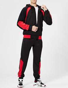 Conjunto Deportivo Negro y Rojo para Hombre, 100% Algodón, Sudadera con Cierre, Pantalones Jogger, Ropa Deportiva Transpirable - Product Image 4