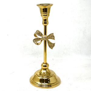 Elegant Gold Aluminum Candlestick <b>Holder</b> with Sparkling Crystal <b>Bow</b> Accent Modern Taper Candle Stand Wedding and Home Table De - Product Image 5