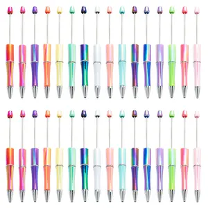 Bulk DIY Present Kids Students Office School Supplier Colorful Plastic UV Blending Rainbow Acrylic Beadable Ball Pen Bead Pens