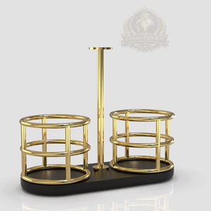 Porte-mouchoirs moderne de luxe en acier inoxydable doré à un seul niveau avec motif Palestine noir et or pour table à manger - Product Image 1