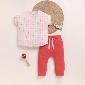Premium Quality Organic Muslin Oversized Tee with Legging Strawberry and Berry Baby Clothing <b>Set</b> - Product Image 1