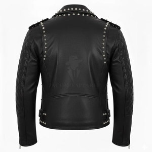 Veste en cuir d'hiver pour homme de haute qualité avec strass, style motard brillant, manches longues, fermeture éclair sur le devant, manteau de mode urbaine - Product Image 2