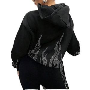 Sudadera con Capucha Extra Grande con Diseño de Llama con Pedrería en la Espalda, Unisex, de Forro Polar, Manga Regular, Estilo Otoñal - Product Image 1