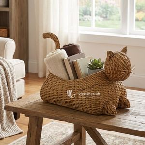 Cesta de Almacenamiento y Cama de Ratán con Forma de Gato Moderna, Organizador Multifuncional Ecológico para Juguetes y Mantas, Decoración del Hogar - Product Image 4