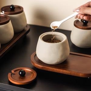 Elegante juego de recipientes de almacenamiento para cocina con tapa de madera, ranura para cuchara y bandeja de servicio, organizador compacto para encimera para té, café y azúcar - Product Image 2