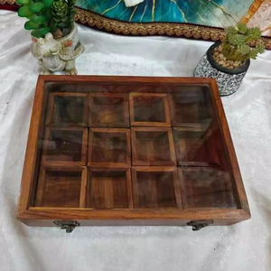 Duty free Sheesham Wood Masala Dabba 12 <b>Jar</b> <b>Spice</b> Box | Handmade Wooden Masala Box | Kitchen - Product Image 1