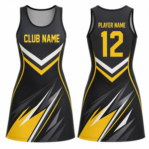 Uniforme de netball sans manches personnalisé pour femmes, noir, jaune, blanc, respirant, léger, durable, logo personnalisé, adulte - Product Image 1