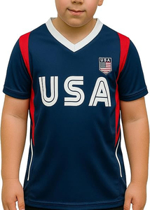 Camiseta de Fútbol de EE. UU. para Hombre, Manga Corta, Estampado Sublimado, Malla Transpirable, Ajuste Atlético, Diseño a Rayas Blanco, Rojo y Azul, Cuello Redondo - Product Image 4