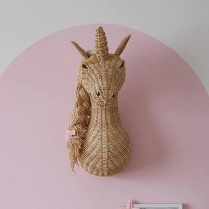 Adorno de Pared de Cabeza de Unicornio para Niños, Hecho a Mano con Ratán, Estilo Bohemio, Organizador de Habitación Infantil - Product Image 5
