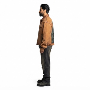 Chaqueta de Cuero Vacuno para Hombre, Estilo Trucker, Oversize, Streetwear, Etiqueta Personalizada OEM - Product Image 3