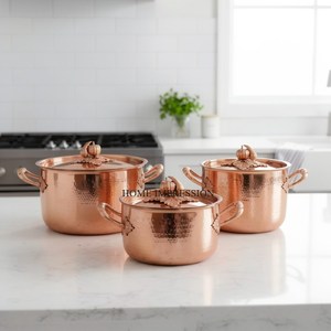 Luxury Metal Hand-Hammered Casserole <b>Set</b> Stainless Steel Handles Lids 4-Piece Eco-Friendly Europe Design Decorative Serving <b>Pot</b> - Product Image 6
