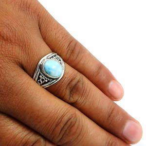 Oval Cut Larimar Gemstone <b>Ring</b> <b>Crafted</b> From 925 Sterling Silver Bezel Setting Jewelry Wedding Party Bulk Wholesale Boho <b>Ring</b> - Product Image 3