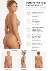 Ensemble de lingerie sexy sans armatures, dos ouvert, bretelles halter, culotte bikini, couleur unie, en nylon tricoté, pour femme, usage quotidien - Product Image 5
