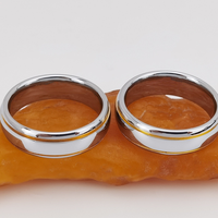 Bague en carbure de tungstène argenté poli avec double rainures dorées, alliance de mariage bombée de 8 mm pour homme, bijoux classiques en gros