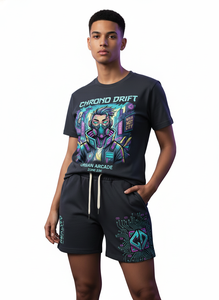 Vente en gros de ensembles courts pour hommes en couleur unie, 2 pièces, ensemble t-shirt et short d'été pour hommes, impression DTG personnalisée, t-shirt et short unisexe - Product Image 6