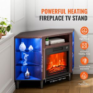 Vintage Design Electric Fireplace TV Stand <b>Corner</b> Console for TVs 50" 18" Fireplace with 20 <b>LED</b> <b>Lights</b> TV Cabinet - Product Image 2