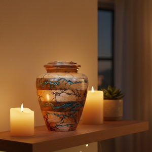 Urne funéraire artisanale durable en bois de manguier, pot commémoratif, vase à cendres rond pour table, décoration d'intérieur - Product Image 2