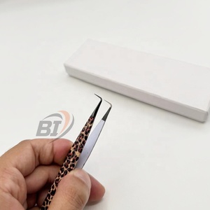 90 Degree Black Plasma Pointed Tip Eyelash Extension Tweezers Leopard Print Custom Logo Hand Tested Fiber Tip Lash Tweezers - Product Image 5