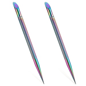 Juego de Herramientas de Precisión de Doble Punta de Acero Inoxidable para Limpieza de Uñas y Cuidado de Cutículas con Acabado Iridiscente y Texturizado - Product Image 1