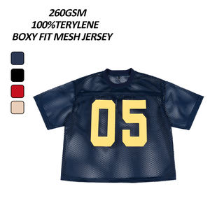 เสื้อยืดคอกลมสกรีนลายสตรีทแวร์ทรงบ็อกซี่ ผ้าเจอร์ซีย์ตาข่าย คอริบแบบกำหนดเอง เสื้อยืดโพลีเอสเตอร์ทรงหลวมสำหรับผู้ชาย - Product Image 5