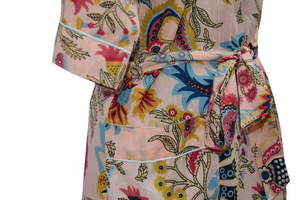Bata Kimono con Estampado de Dibujos Animados para Mujer, 100% Algodón Transpirable, Camisón de Verano Hecho a Mano, Cuello en V, Cintura Elástica, Largo Completo - Product Image 4