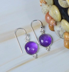 Wholesale Natural Amethyst <b>Earrings</b> 925 Sterling <b>Silver</b> Handmade Round Amethyst Drop <b>Dangle</b> <b>Earrings</b> Vintage Boho Fine Jewelry - Product Image 3