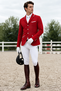 Ensemble veste d'équitation rouge et pantalon blanc pour homme, respirant et performant, pour la pratique de l'équitation - Product Image 3