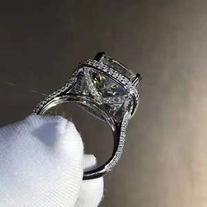 Bague de fiançailles de luxe en forme de diamant, taille coussin, en argent sterling 925, avec halo, bijoux d'anniversaire de mariage pour femme - Product Image 2
