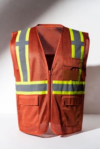 Gilet de sécurité réfléchissant marron avec panneaux en maille et plusieurs poches pour les travaux de construction et de circulation - Product Image 5