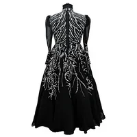Robe de soirée de luxe noire coupe trapèze à manches longues, richement ornée de perles et de sequins, élégante, pour femmes musulmanes arabes, tenue de cérémonie formelle