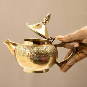 Luxury Brass <b>Tea</b> <b>Set</b> with Teapot, Cups, Saucers and Serving Tray – Traditional Indian Handcrafted Brass <b>Tea</b> & Coffee <b>Set</b> - Product Image 1